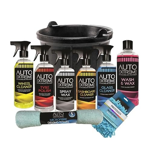 RAPIDE 9-Piece Car Cleaning Kit with Bucket, Wash & Wax and Microfibre Accessories