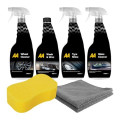 AA Car Essentials 4 x 750ml Car Cleaning Kit with Sponge, Microfibre Cloths, Wash Wax Shampoo, Alloy Wheel Cleaner, Tyre Shine and Glass Cleaner