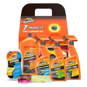 Armor All 7-Piece Car Cleaning Kit with Glass Cleaner, Wheel & Tyre Cleaner, Insect Remover, Car Wash & Wax, Jumbo Sponge, Microfibre Cloth and California Scents Air Freshener