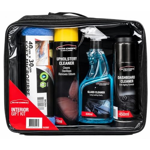Auto Choice Interior Detailing Kit with Upholstery, Glass, Dashboard and Leather Cleaners, 6 Microfibre Towels and Storage Bag