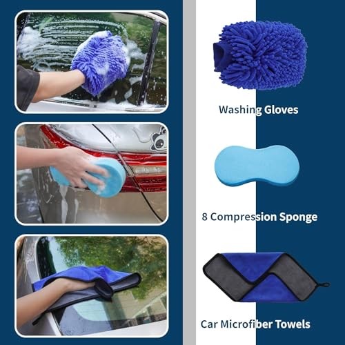 Bemece 29 Piece Car Detailing Kit with Brushes and Storage Bag, Blue-02-4