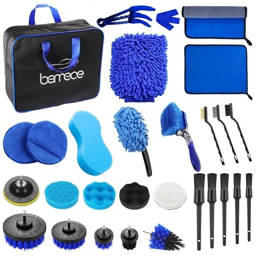 Bemece 29 Piece Car Detailing Kit with Brushes and Storage Bag, Blue-02