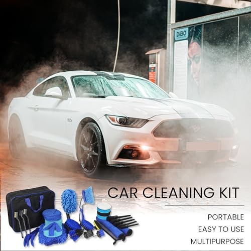 Bemece 29 Piece Car Detailing Kit with Brushes and Storage Bag, Blue-02-6