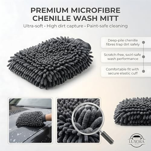 LUXORA AUTO Car Cleaning Kit with Microfibre Towels, Wash Mitts and 800GSM Drying Towel-4