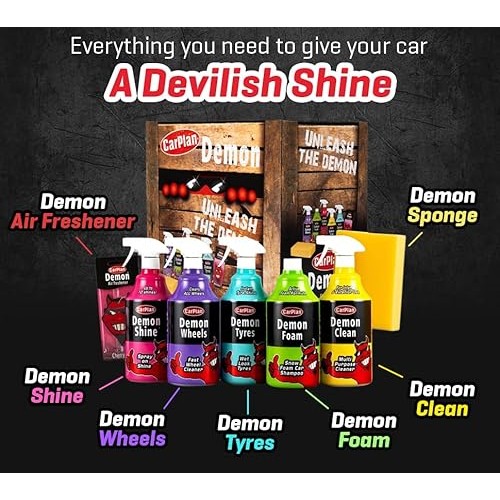 CarPlan Demon 7-Piece Car Care Gift Pack with Demon Shine, Wheels, Foam and Tyres-2