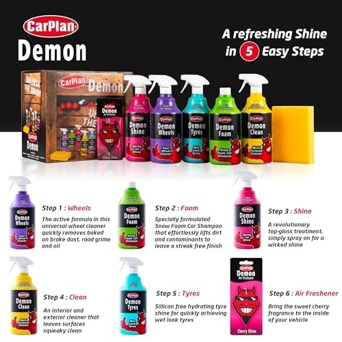 CarPlan Demon 7-Piece Car Care Gift Pack with Demon Shine, Wheels, Foam and Tyres-3