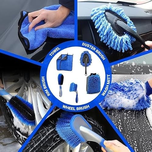 Cuxozy 13-Piece Car Cleaning Kit with 11L Collapsible Bucket-1