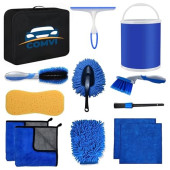 Cuxozy 13-Piece Car Cleaning Kit with 11L Collapsible Bucket
