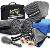 DoitEasy 12-Piece Car Cleaning Kit with Microfibre Towels, Wash Mitts, Wheel Brush and Detailing Brushes