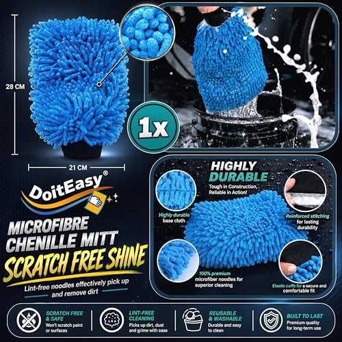 DoitEasy 12-Piece Car Cleaning Kit with Microfibre Towels, Wash Mitts, Wheel Brush and Detailing Brushes-3