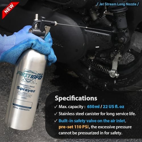 FIRSTINFO A1636K Refillable Brake Cleaner Spray Bottle, 650ml Stainless Steel Pressure Sprayer with 4 Nozzles-5