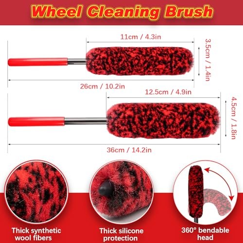 Kazaigou 6-Piece Car Wheel Cleaning Brush Kit with Microfiber Wheel Woolies, Wash Mitt and Stone Remover Hook-1