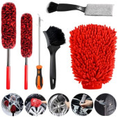 Kazaigou 6-Piece Car Wheel Cleaning Brush Kit with Microfiber Wheel Woolies, Wash Mitt and Stone Remover Hook