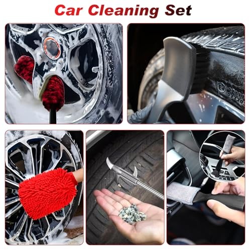 Kazaigou 6-Piece Car Wheel Cleaning Brush Kit with Microfiber Wheel Woolies, Wash Mitt and Stone Remover Hook-2