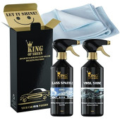 King of Sheen Interior Car Cleaning Kit with Vinyl Shine 500ml, Glass Sparkle 500ml and Professional Glass Microfibre Cloth