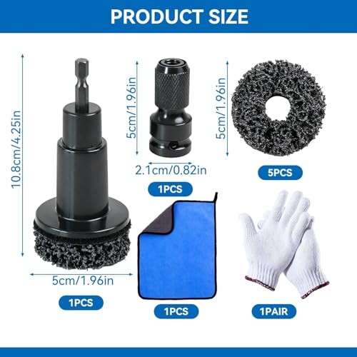MFSKJELF Wheel Hub Cleaning Tool Kit with Grinding Head Adapter, Gloves, Cloth and 5 Pads-1
