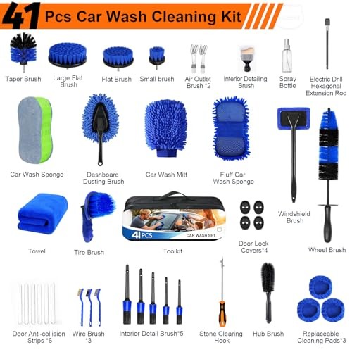 MIAOKE 41-Piece Car Cleaning Kit with Portable Handbag, Blue-1
