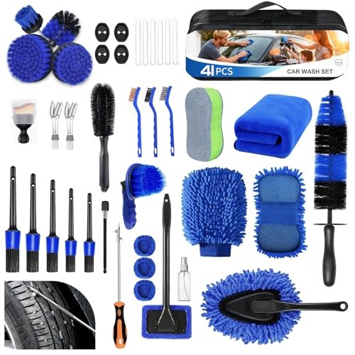 MIAOKE 41-Piece Car Cleaning Kit with Portable Handbag, Blue