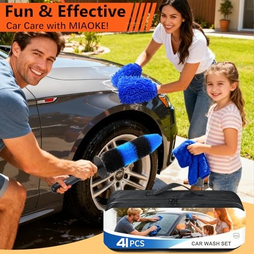MIAOKE 41-Piece Car Cleaning Kit with Portable Handbag, Blue-8