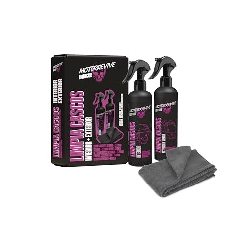 Motorrevive Motorcycle Helmet Cleaning Pack, 200ml Interior Cleaner + 200ml Exterior and Visor Cleaner with Microfibre Cloth