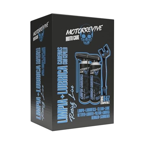 Motorrevive Racing Line motorcycle chain cleaning and lubrication pack, 380 ml cleaner + 380 ml lubricant with chain brush-5