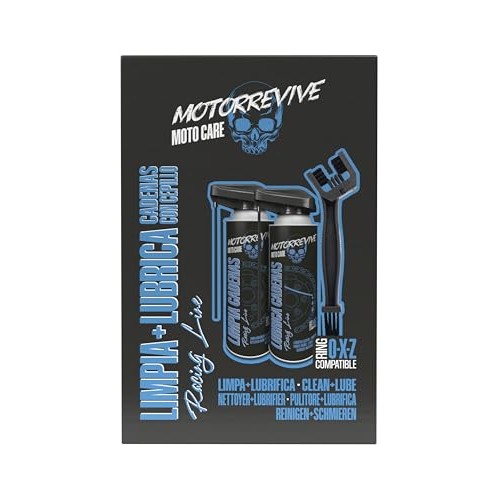 Motorrevive Racing Line motorcycle chain cleaning and lubrication pack, 380 ml cleaner + 380 ml lubricant with chain brush-6
