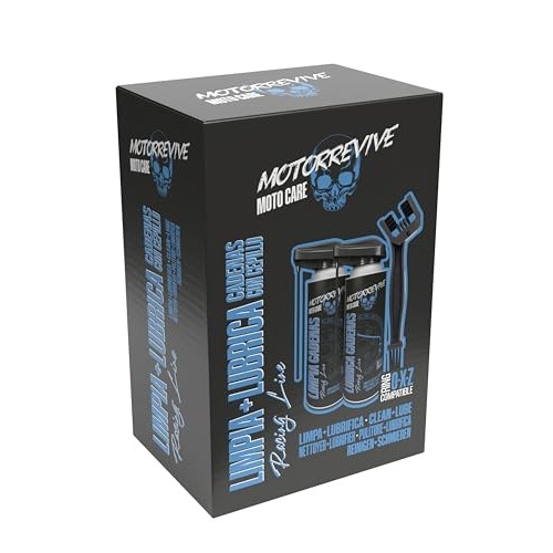 Motorrevive Racing Line motorcycle chain cleaning and lubrication pack, 380 ml cleaner + 380 ml lubricant with chain brush-9