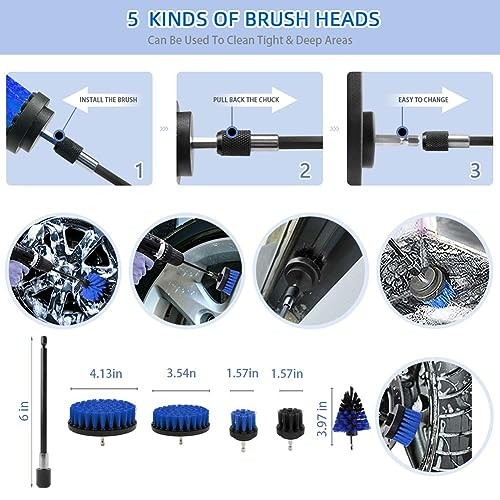 Outigu 30-Piece Blue Car Cleaning Kit with Drill Brushes-1