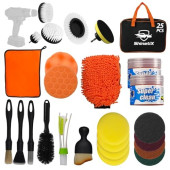 ShinetiX 25-Piece Car Cleaning and Detailing Kit with Drill Brushes, Interior Brushes, Cleaning Gel, Wash Mitt and Towel