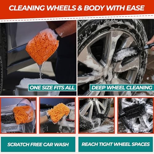 ShinetiX 25-Piece Car Cleaning and Detailing Kit with Drill Brushes, Interior Brushes, Cleaning Gel, Wash Mitt and Towel-2