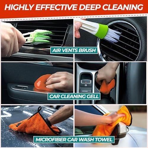 ShinetiX 25-Piece Car Cleaning and Detailing Kit with Drill Brushes, Interior Brushes, Cleaning Gel, Wash Mitt and Towel-3