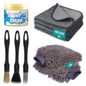 ShinetiX 9 Piece Car Cleaning Kit with 600 GSM Microfibre Towels, Wash Mitts, Brushes and Cleaning Gel