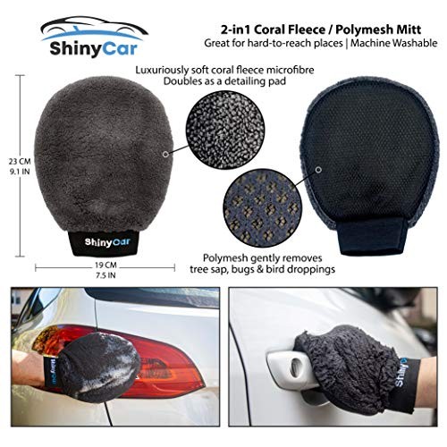 ShinyCar Premium Car Cleaning Kit with Bag, Wash Mitts, Microfibre Drying Towel, Waffle Cloths and Brushes-3