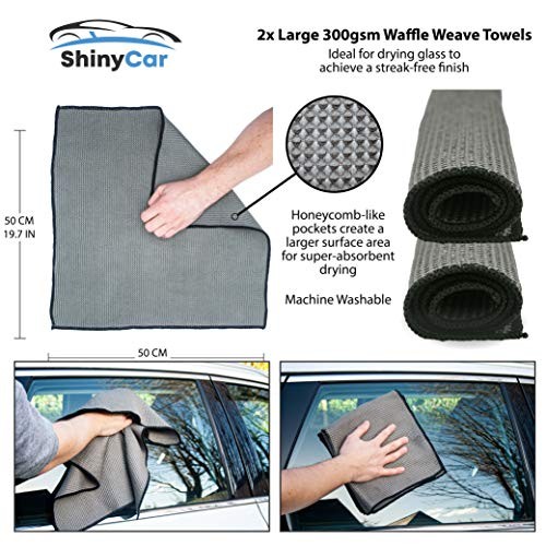 ShinyCar Premium Car Cleaning Kit with Bag, Wash Mitts, Microfibre Drying Towel, Waffle Cloths and Brushes-4