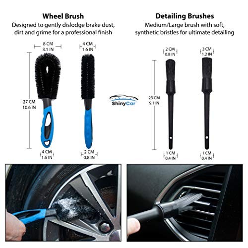 ShinyCar Premium Car Cleaning Kit with Bag, Wash Mitts, Microfibre Drying Towel, Waffle Cloths and Brushes-5