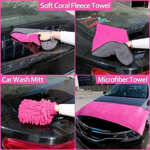 THINKWORK 17-Piece Car Cleaning Kit with Storage Box, Pink-2
