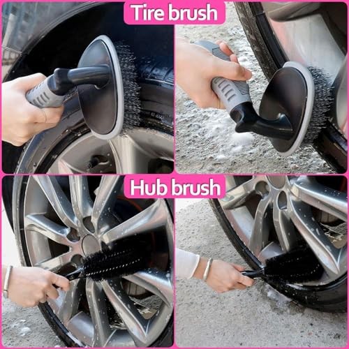 THINKWORK 17-Piece Car Cleaning Kit with Storage Box, Pink-4