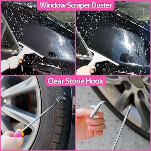 THINKWORK 17-Piece Car Cleaning Kit with Storage Box, Pink-5