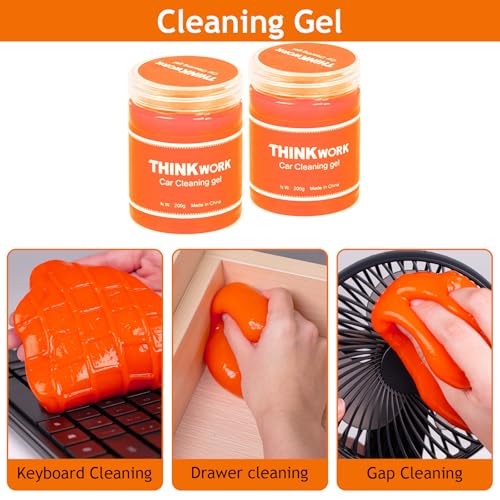THINKWORK 17-Piece Car Detail Duster Kit with Brushes, Cleaning Gel and Coral Fleece Pads-3