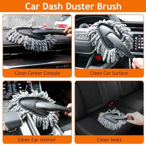 THINKWORK 17-Piece Car Detail Duster Kit with Brushes, Cleaning Gel and Coral Fleece Pads-4