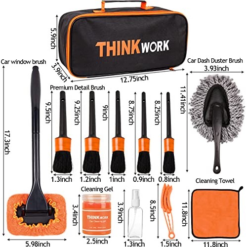 THINKWORK 17-Piece Car Detail Duster Kit with Brushes, Cleaning Gel and Coral Fleece Pads-5