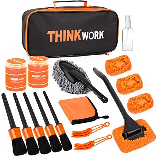 THINKWORK 17-Piece Car Detail Duster Kit with Brushes, Cleaning Gel and Coral Fleece Pads