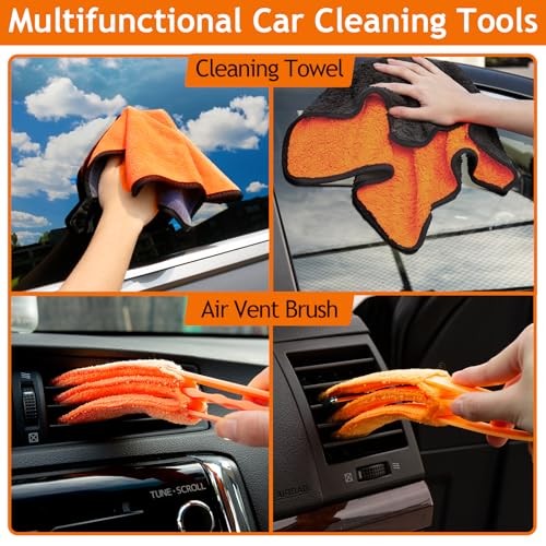THINKWORK 17-Piece Car Detail Duster Kit with Brushes, Cleaning Gel and Coral Fleece Pads-6