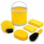 TUULKIT 7-Piece Car Cleaning Kit with Collapsible Bucket, Brush, Sponge, Drying Mitt and 3 Microfibre Cloths