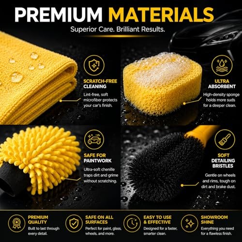 TUULKIT 7-Piece Car Cleaning Kit with Collapsible Bucket, Brush, Sponge, Drying Mitt and 3 Microfibre Cloths-2