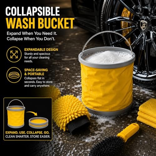 TUULKIT 7-Piece Car Cleaning Kit with Collapsible Bucket, Brush, Sponge, Drying Mitt and 3 Microfibre Cloths-4