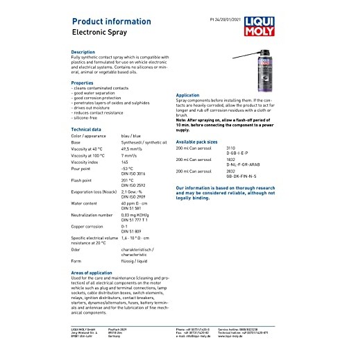 WOL WORLD OF LUBRICANT Liqui Moly 3110 Electronic Spray 200ml Automotive Contact Cleaner-1