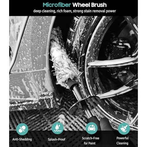 YeewayVeh 3 Piece Microfiber Wheel Cleaning Brush Set, Black and White-1