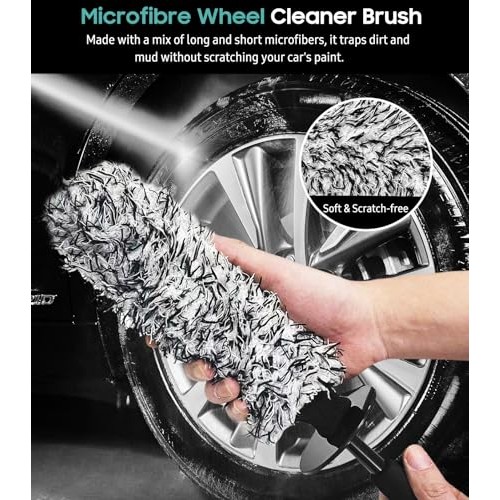YeewayVeh 3 Piece Microfiber Wheel Cleaning Brush Set, Black and White-2