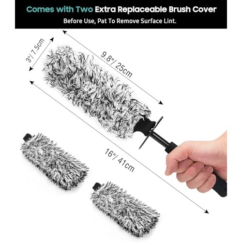 YeewayVeh 3 Piece Microfiber Wheel Cleaning Brush Set, Black and White-4